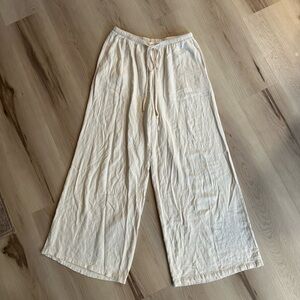 Cream Wide-Leg Linen Pants